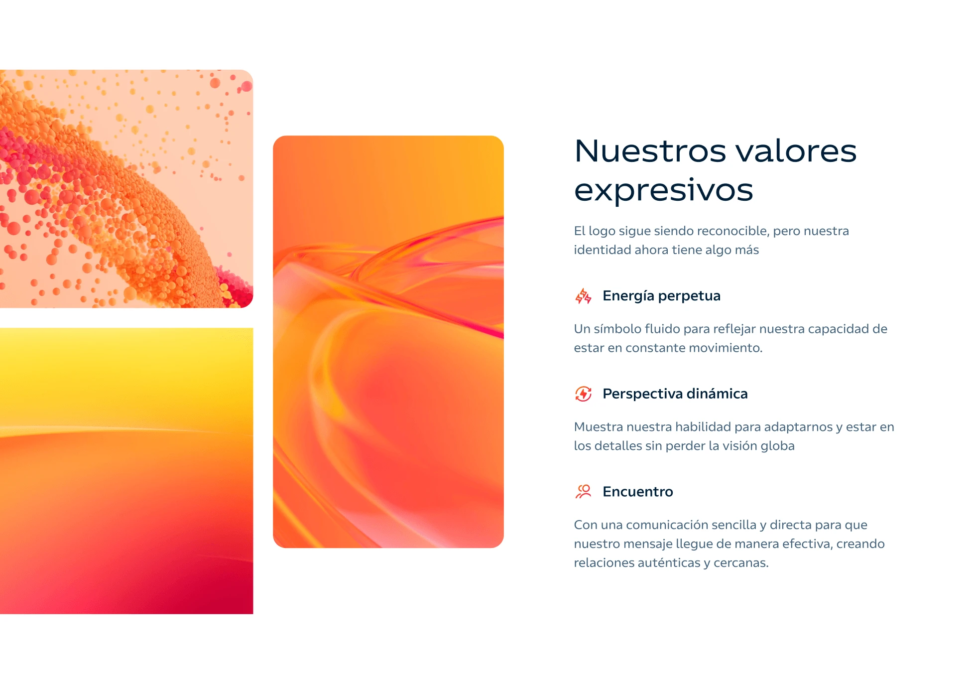 Sección de valores expresivos de Repsol, con energía perpetua, perspectiva dinámica y encuentro.